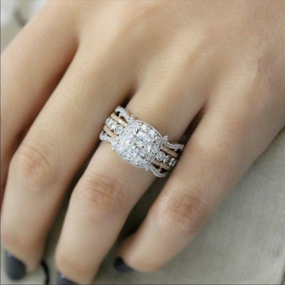 New 2 Tone 14K and .925 Princess cut stone ring - Picture 4 of 8